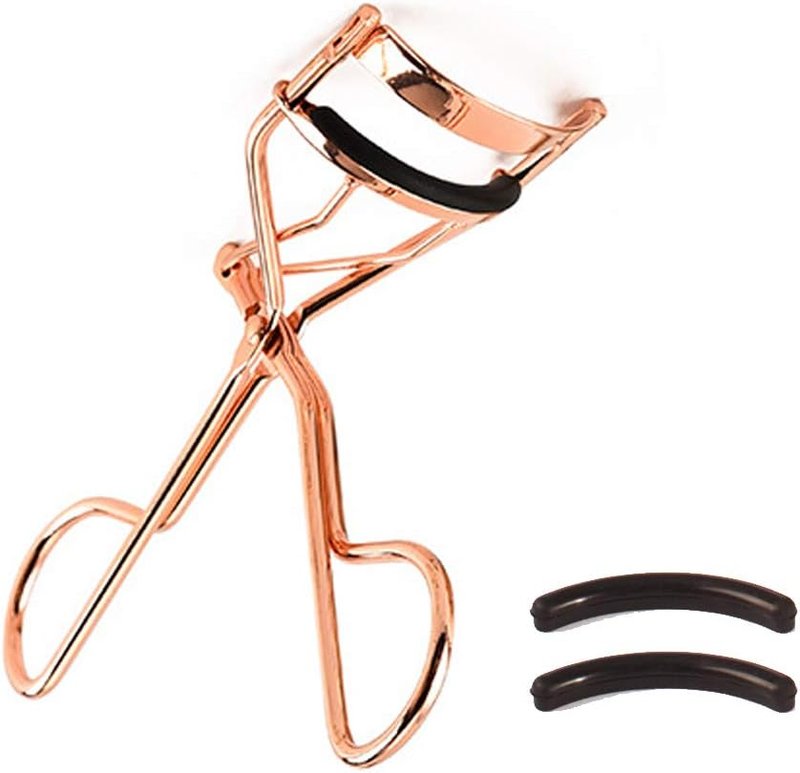 Eyelash Curler - Professional Makeup Tool with 2 Silicone Refill Pads | Pain-Free Metal Design, Golden Color