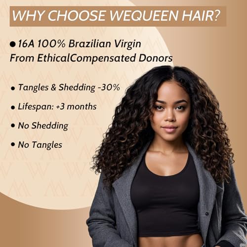 Wequeen 16A Burmese Curly Human Hair Bundles 16 Inch 100% Unprocessed Brazilian Virgin Hair Quick Weave Bundles Human Hair Extensions Real Human Hair, Natural Black