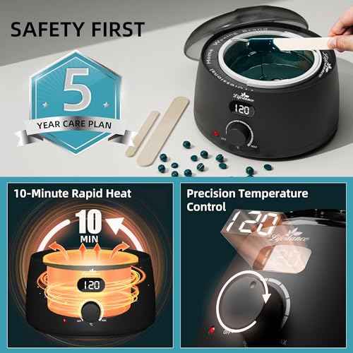 Lifestance L2 Digital Wax Warmer Machine - 500ml/14oz Fast-Heating for Hard Wax Beads, Hair Removal at Home, Professional for Brazilian, Bikini, Face, Body & Eyebrow
