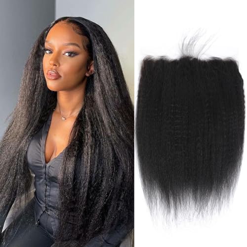 13x6 Frontal Kinky Straight HD Lace Frontal Human Hair Transparent HD Lace Yaki Straight Frontal Closure 100% Human Hair Ear to Ear Lace Frontal Natural Black Color 14 Inch 150% Density