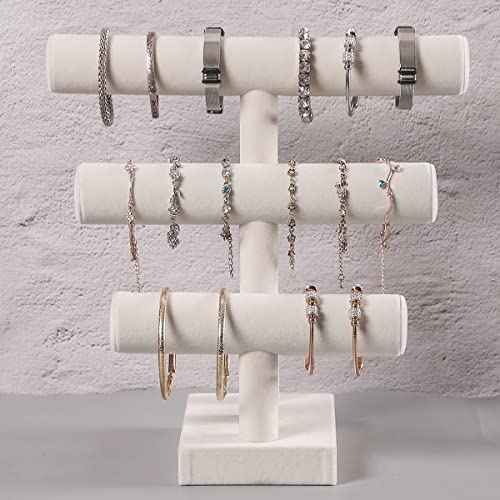 3 Tier Bracelet Holder,Bracelet Displays for Selling,Jewelry Display Stand for Bangles Necklaces Hair ties Scrunchies Watches (Beige)