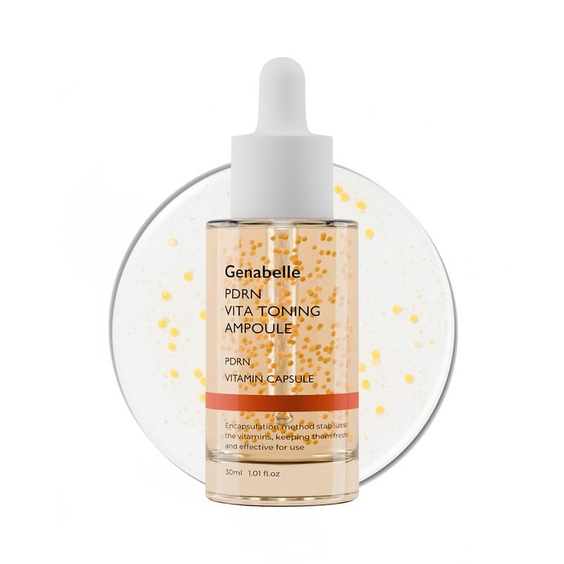 Genabelle PDRN Vita Toning Ampoule - Lightweight Glass Skin & Toning Ampoule with Vitamin B, C, E, PDRN, Serum for Blemishes, Glass Skin, Fine Lines and Rough Skin Texture, 1.01 fl oz