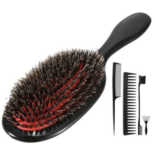Boar Bristle Detangling Paddle Hair Brush and Comb Set for Women Men, Anti-frizz Styling Hairbrush for Curly Fine Wavy Natural Tangled Hair, Boar Nylon Bristle Cushioned Brush