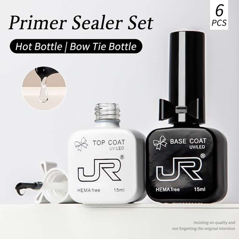 JR No Wipe Gel Top & Base Coat Set - 15ML Long Lasting Formula for High Gloss Nail Art