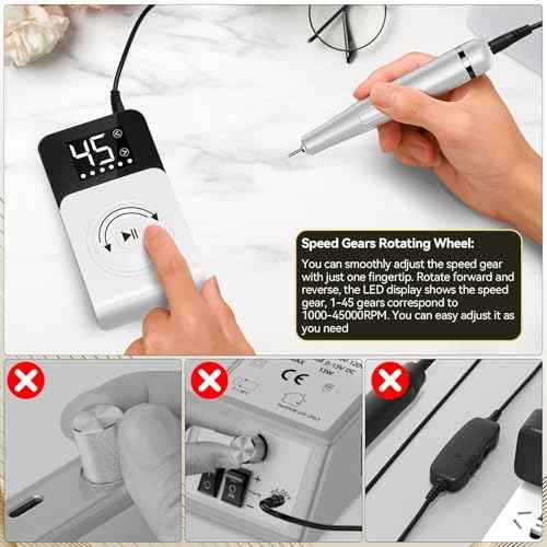 Cadrim Portable Electric Nail Drill Professional 45000 RPM, 2025 Upgrade-Speed Control Disc, Rechargeable Electric Nail File for Acrylic Gel Nails, Nail Drill Kit for Salon Home, White