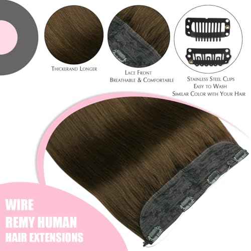 SURNEL Wire Hair Extension Invisible 18 inch Color 4 Medium Brown Secret Fish Line Hair Extensions 80g (#4,18inch)