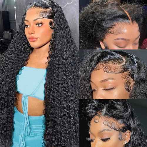 Deep Wave Lace Front Wigs Human Hair 200 Density 13x6 Lace Front Wigs Human Hair Pre Plucked HD Transparent Lace Front Wigs Human Hair for Women 22 Inch