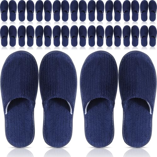 Panitay 20 Pairs Reusable Spa Slippers for Guests Washable House Slippers with Triple Layer Coral Fleece for Home Indoor Hotel Travel, Closed Toe