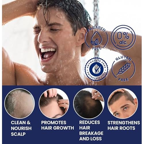 Biotin Hair Growth Shampoo for Men: Natural Thickening Shampoo with Tea Tree Oil Ginseng Mint for Hair Loss and Thinning Hair - 2 Packs