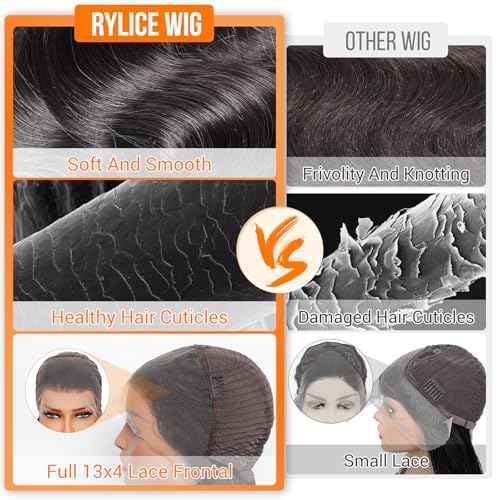 13x4 HD Lace Front Wigs Human Hair 26 Inch Natural Black Body Wave Human Hair Wig 200 Density 12A Glueless Wigs Lace Front Wigs Pre Plucked Glueless Frontal Wig for Women