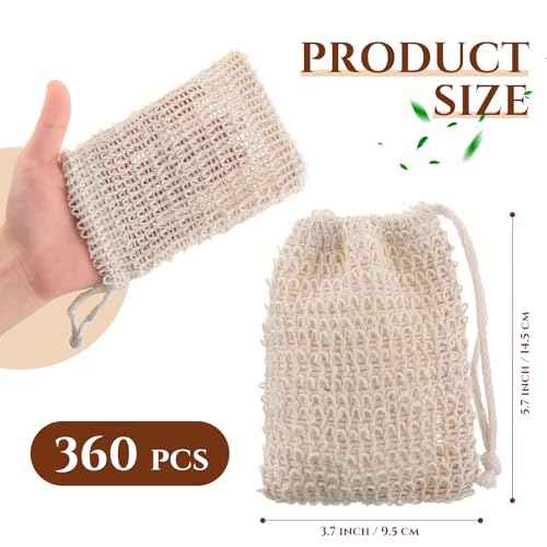 Rtteri 360 Pcs Soap Exfoliating Bag, Natural Sisal Soap Pouch Saver Body Shower Bar Mesh Body Net with Drawstring for Foaming and Drying