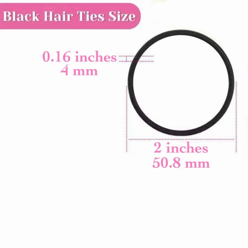 Black Hair Ties for Thick & Curly Hair - Strong Hold, No Damage Ponytail Holders | 120 Pieces (4 mm)