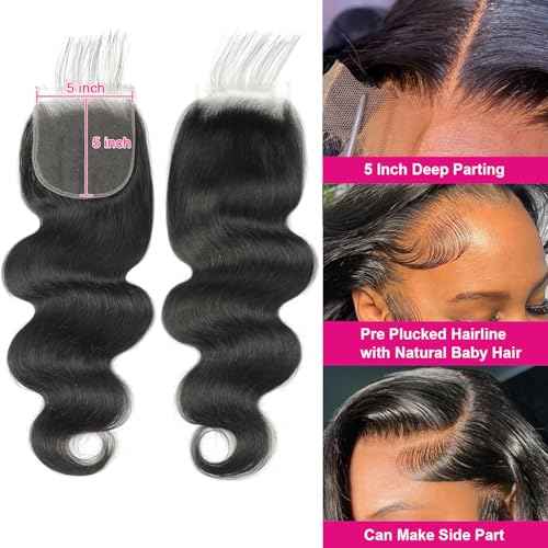 5x5 HD Lace Closure Human Hair Body Wave No Bleached Knots Invisible Pre Plucked Brazilian Virgin Human Hair Frontal Natural Black 20 Inch