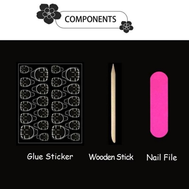 Skiennix French Tips Press-On Nails - Medium Almond Shape with 5D Flower Charm Design | Glossy Brown, 24 Pcs