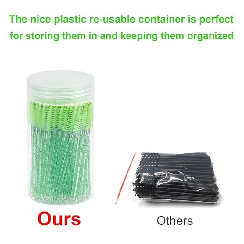Disposable Eyelash Brushes - 100PCS Mascara Wands Applicator Kit for Eyelash Extensions & Eyebrow Care | Green Container