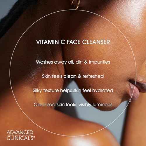 Advanced Clinicals Gentle Vitamin C Face Wash For Women & Men | Citrus Scented Gel Facial Cleanser Soap | Aloe Vera + Ferulic Acid Hydrating Foaming Wash For Cleansing Dirt & Oil, Large 11.75 Fl Oz
