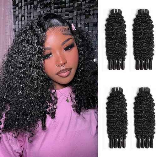 4 Bundles Burmese Curly Bundles Human Hair 12 Inch 3C4A 100% Unprocessed Human Hair Spiral End Quick Water Wave Real Human Hair Extensions Natural Black