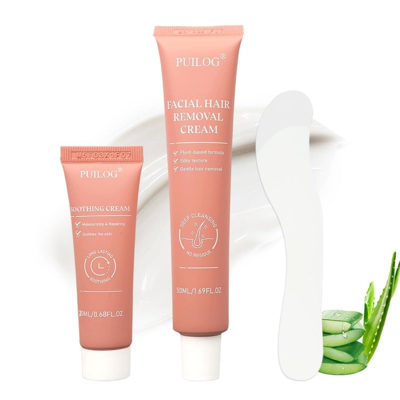 Gentle Facial Hair Removal Cream Kit for Women - Painless Depilatory Solution for Sensitive Skin | 2.37 Fl. Oz, Includes Soothing Cream & Spatula