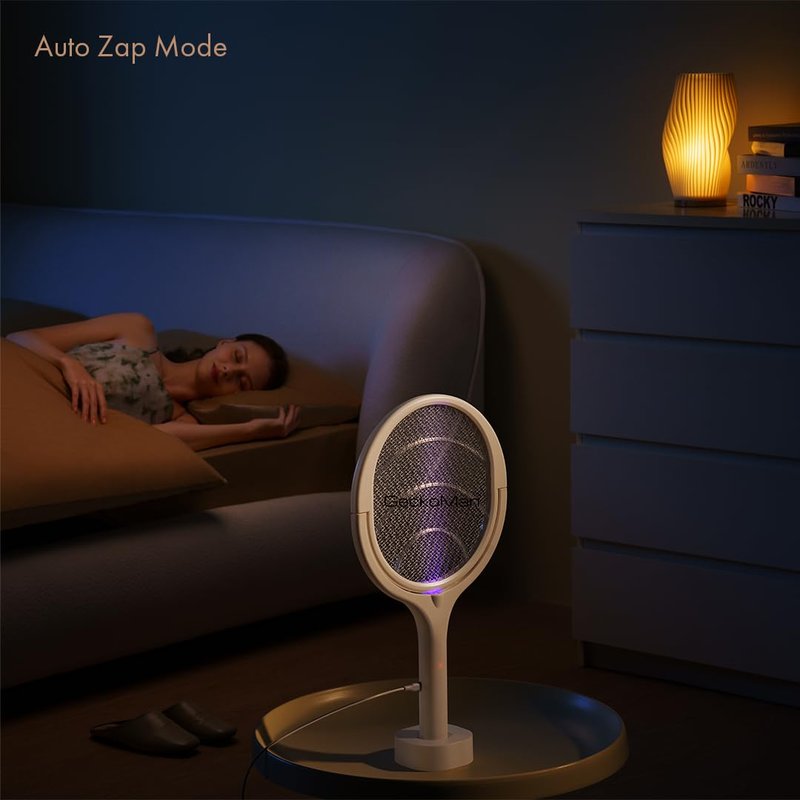 2-Pack GeckoMan Rotating Head Electric Fly Swatter Racket Rechargeable Bug Zapper Racket Bug Zapper Indoor Fly Zapper Mosquito Zapper Flies Killer for Indoors, with 2 Telescopic Extensions