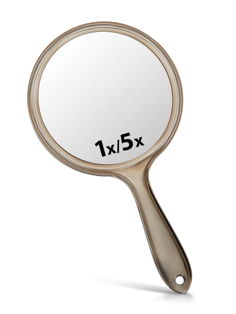 Macaki Double-Sided Handheld Mirror with 1X/5X Magnification, Perfect for Travel and Makeup, 10.5" L x 5.7" W,Transparent Black, 1PC