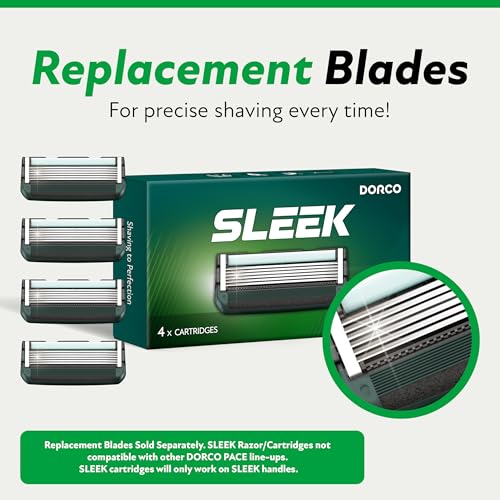 DORCO SLEEK 6 Blade Razor for Men with 7 Cartridges | Men's Cartridge Razors with Razor Handle and Smooth Shaving Blades | Men¡¯s Razors with Multi-Flex Technology
