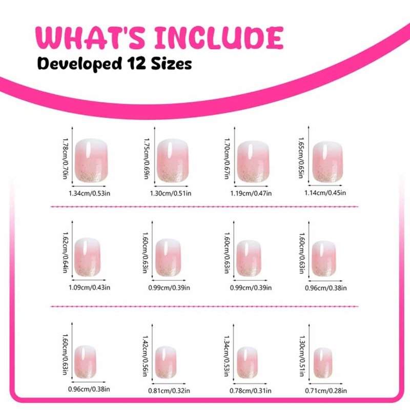 Foccna Square Ombre Press on Nails -Soft Gel Press on Nails Short Pink Fake Nails Square Bling Glossy False Nail Tips Artificial Nails for Women and Girls,24pcs