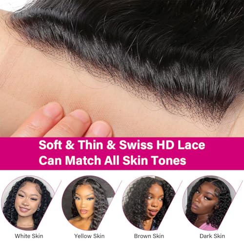 HD Lace Closure Deep Wave Human Hair 5x5 Closure HD Lace Curly Hair Closures for Black Women Pre Plucked 12A Virgin Hair Curly 16 Inch Wet and Wavy