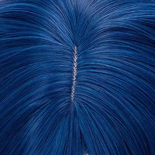 Dark Blue Bob Cosplay Wig for Women Short Straight Synthetic Wig with Key Necklace and Dragonfly Hairclip, Halloween Costume Party Cosplay Wig for Aldult (A-Dark blue)