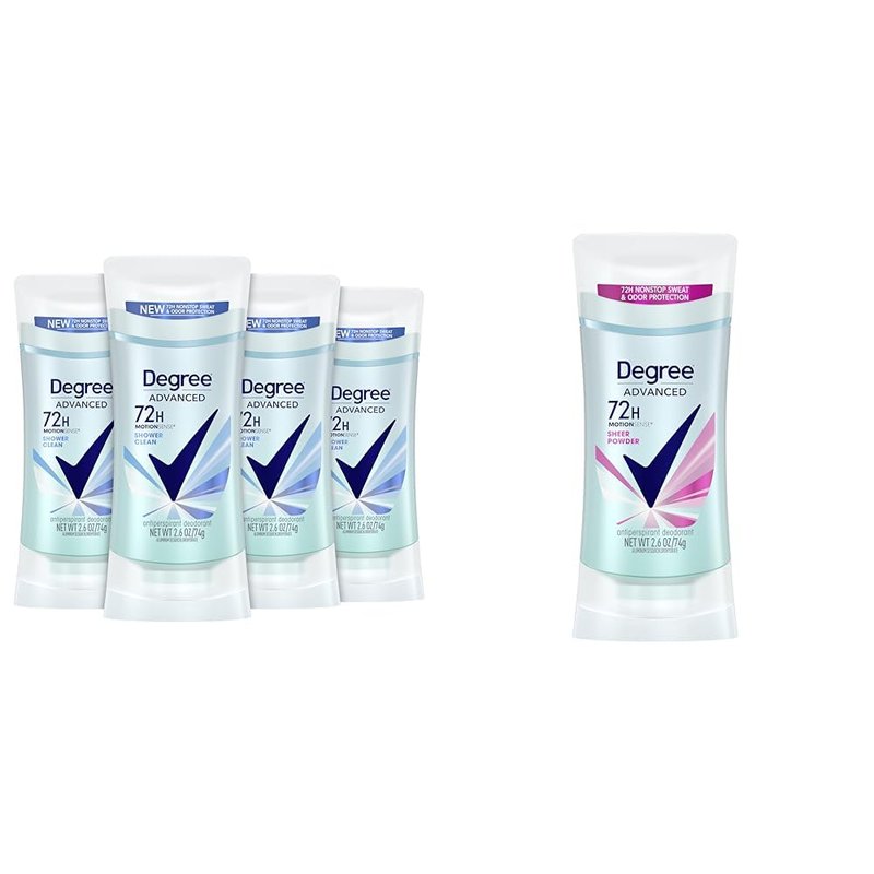 Degree Advanced Antiperspirant Deodorant - 72-Hour Sweat & Odor Protection | Shower Clean & Sheer Powder, 4 Count