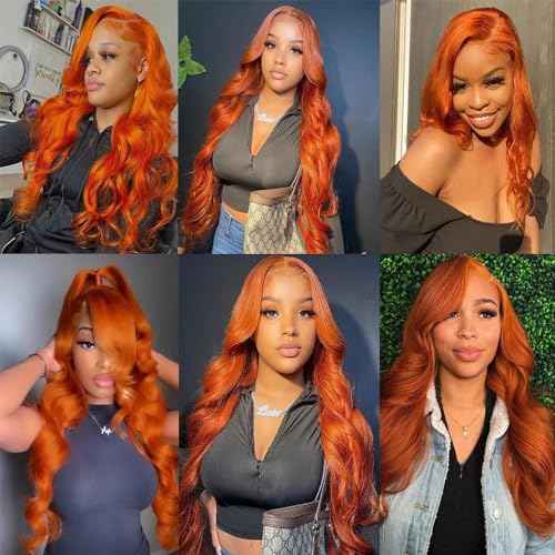 Ginger Body Wave Bundles Human Hair Color 350 Double Weft Brazilian Hair Extersions Burnt Orange Wet and Wavy Bundles Soft Silky for Black Women 20 22 24 Inch
