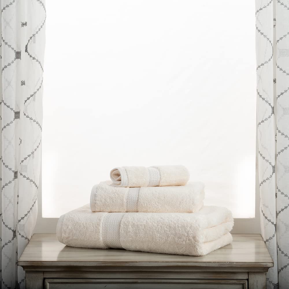 SUPERIOR Egyptian Cotton Pile 3 Piece Towel Set, Includes 1 Bath, 1 Hand, 1 Face Towel/Washcloth, Ultra Soft Luxury Towels, Thick Plush Essentials, Guest Bath, Spa, Hotel Bathroom, Cream