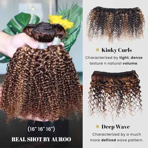 Honey Blonde Highlight Tight Kinky Curly Single Bundles Human Hair 24Inch, 100% Virgin Remy 12A Brazilian Curly Weave Bundles Human Hair Thick Track P4/27 Ombre Brown Colored Kinky Curly Bundles
