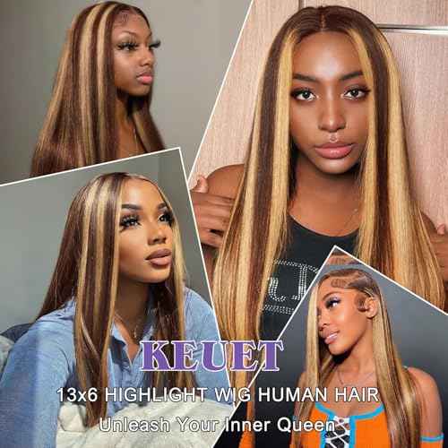 Ombre Lace Front Wig Human Hair 200% Density Honey Blonde Wigs 13x6 Lace Front Straight Wigs Human Hair 4/27 Blonde Highlighted Wig for Women 24 Inch