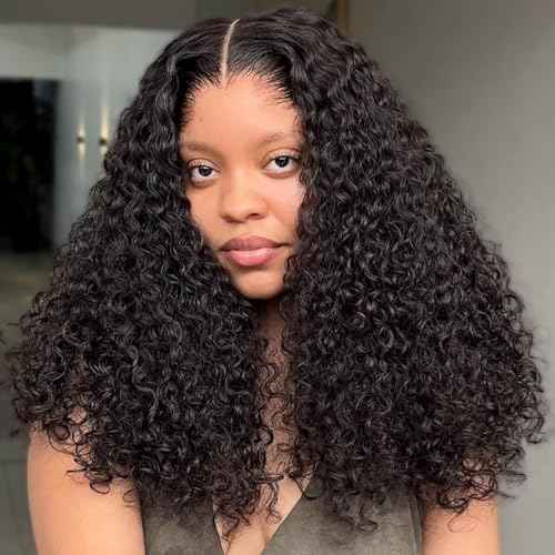 Curly Human Hair Wig 13x6 HD Transparent Lace Deep Curly Front Wigs Human Hair Pre Plucked 180 Density Wear And Go Glueless Wig Straight Wigs for Black Women Natural Black 18 Inch