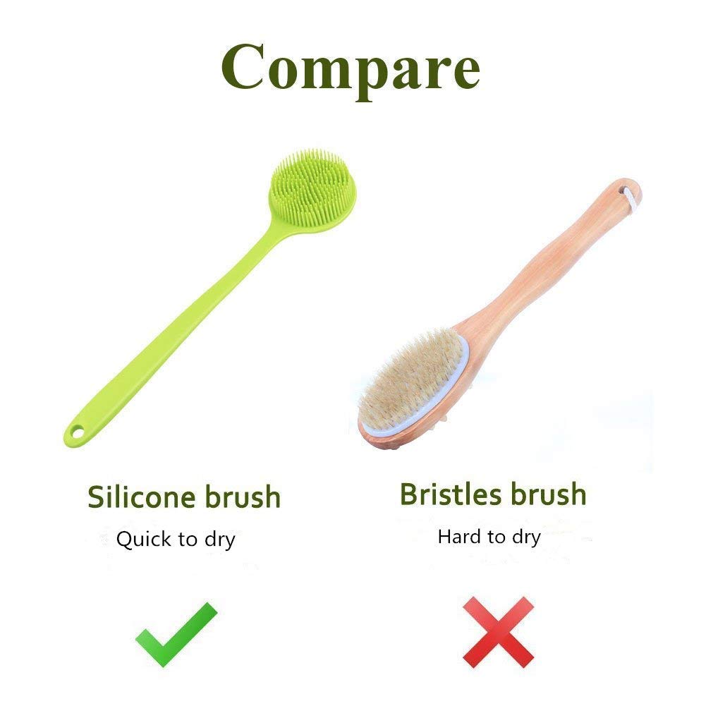 Long Handle Silicone Body Scrubber for Shower, Dual-Sided Back Scrubber Brush with Soft Bristles&Massage Nodes, Exfoliating Bath Brush for Hard to Reach Areas, Easy to Clean & Quick Dry, for Daily Use