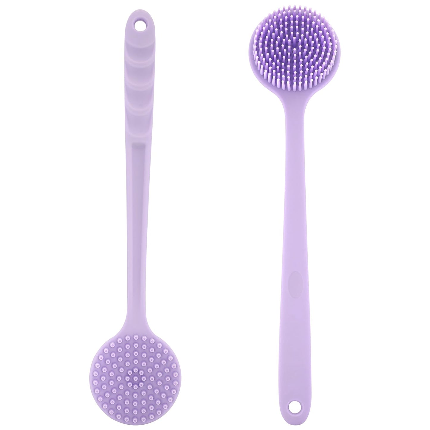 Silicone Back Scrubber for Shower, 14.7in Then Handle Body Brush, Double Sided Shower Brush for Shower Exfoliating and Massage Can Produce Rich Foam, Long Handle Back Scrubber for Men and Women