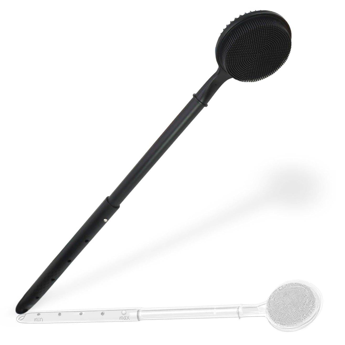 OZNER 24 Inches Silicone Back Scrubber for Shower - Extendable Long Handle Shower Brush with Dual-Sided Bristles - Exfoliating Body Scrubber for Sensitive Skin - Perfect for Men & Women (Black)