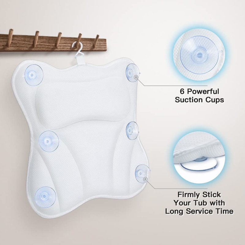Beautybaby Bathtub Spa Pillow, Non-Slip 4 Strong Suction Cups, Bath Pillows for Tub, Head, Neck, Shoulder Support, Breathable Relax Comfort