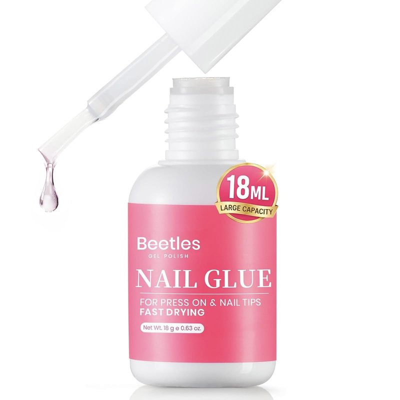 Beetles Super Strong Nail Glue for Press On Nails, Nail Tips, Acrylic Nails, 18ML Hema Free No Uv Light Needed Nail Bond Brush in Nail Glue for Press Ons, Fake Nails, Long Lasting for Beginners