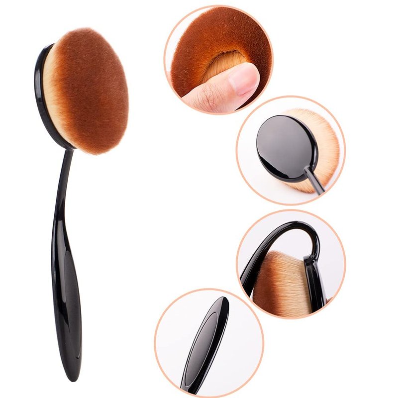 Oval Foundation Brush - Large Soft Bristles for Liquid, Cream & Powder | Dense Kabuki Makeup Brush with Cover (Black)