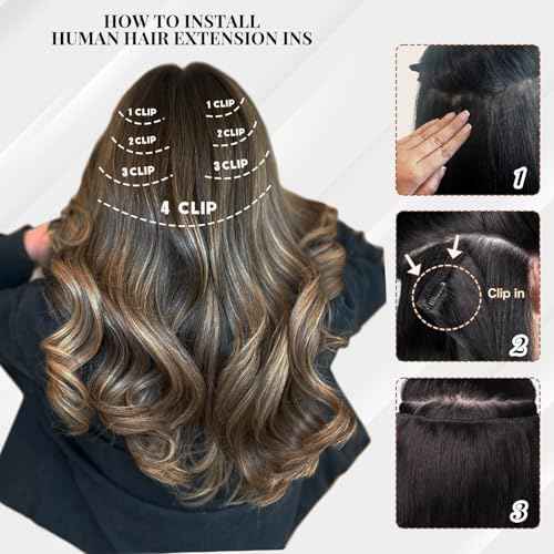 Dark Highlight Clip in Hair Extensions Ombre Real Human Hair Natural Black Mix Chestnut Brown 18 Inch 7pcs 120g Remy Human 16 Clips Ins Double Weft Straight Hair Extensions for Woman