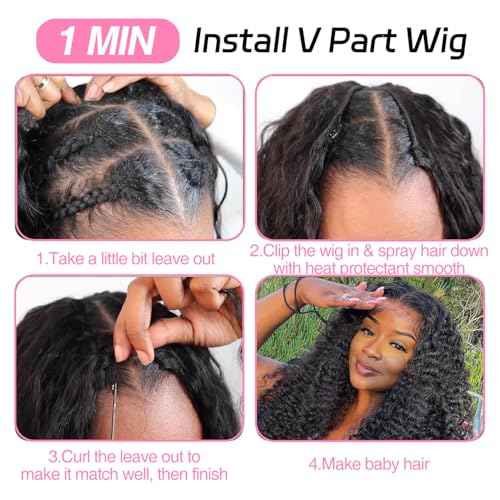 sterly V Part Wig Human Hair Glueless No Leave Out Upgrade U Part Wigs Burmese Curly Wig with Spiral End Deep Curly Wigs For Women Full Head Clip In Half Wigs 200% Density 20inch