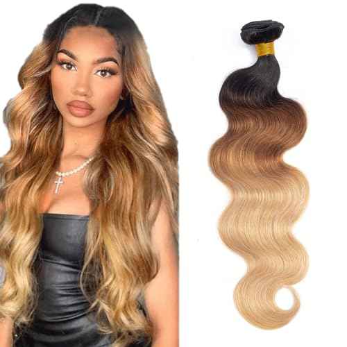 12A Grade Ombre Bundles Human Hair 26 Inch Brazilian Virgin Ombre Blonde Body Wave Hair 1 Bundle 100% Unprocessed Virgin Remy Human Hair Weave Bundles T1B/30/27