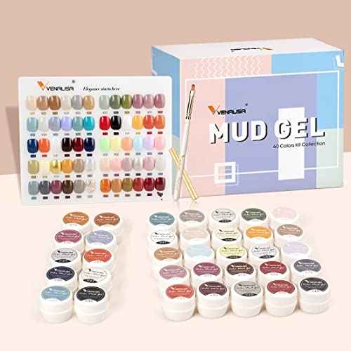 VENALISA 60 Colors Mud Gel Paint Nail Kit with Color Card Painting Drawing Nail Brush,Gel Nail Polish for Nails Art Whole Set Starter Manicure Nail Art Design Salon DIY at Home
