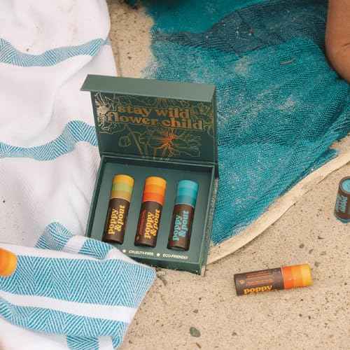 Jumbo Lip Balm Gift Set (3-Pack, Retro Surf) | Poppy & Pout All Natural Lip Balms & Moisturizers | Hydrates with Beeswax, Vitamin E, Organic Coconut Oil | Cruelty-Free | Recyclable Cardboard Tube