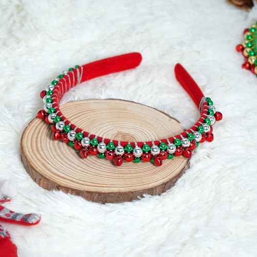yfstyle Christmas Bell Headband Christmas Headbands Outfits for Women Red Green Beads Jingle Bells Hair Accessories New Year Gifts Red