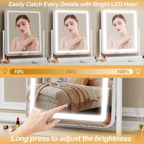 Lighted Makeup Mirror, Hollywood Vanity Mirror with Lights, Three Color Lighting Modes, and 5X Magnification Mirror, Smart Touch Control, 360¡ÆRotation (17.2in. White)