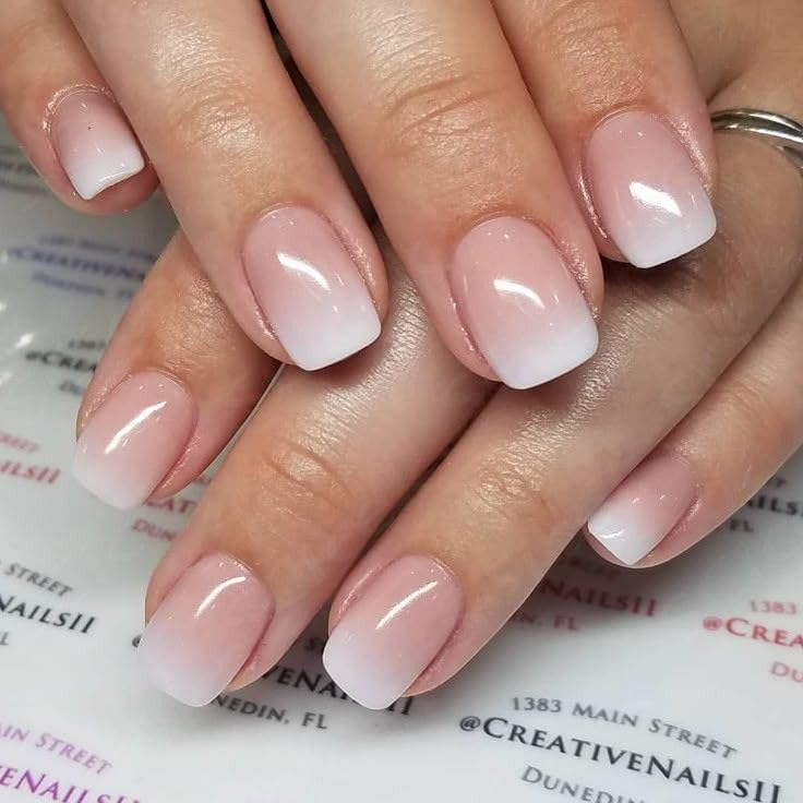 UNA GELLA Press On Nails - Ombre Soft Gel Short Square Kit with Adhesive Tabs & Nail File | 32 Reusable Fake Nails in Nude Cream