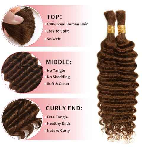 Chocolate Brown Human Braiding Hair 110g 24 Inch Deep Water Wave Bulk Human Hair for Braiding No Weft 12A Brazilian Human Hair Extensions for Boho Braids Wet and Wavy Natural