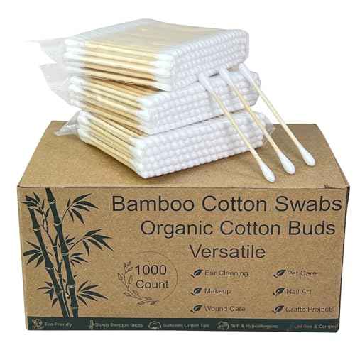 1000 Count Bamboo Cotton Swabs - Eco-Friendly Cotton Buds with Wooden Sticks for Home Cleaning, Personal Ear Cleaning, Makeup Application, and Personal Hygiene - Perfect for Daily Use
